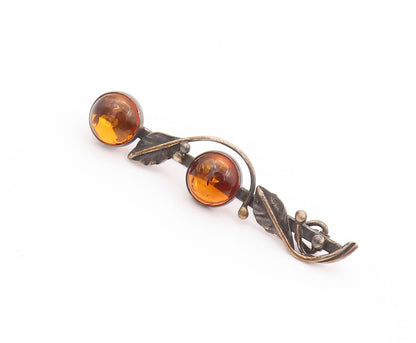 925 Sterling Silver Vintage Brooch Amber Dark Tone Floral Cutout  BP11510