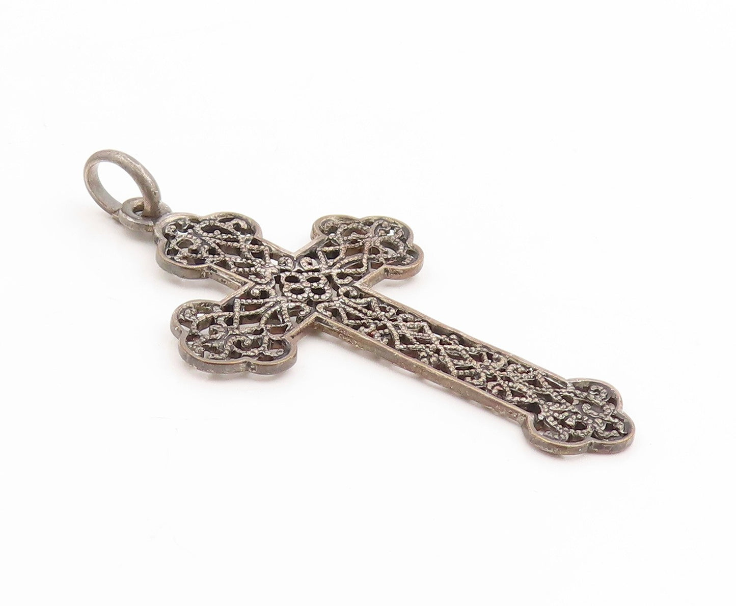 925 Sterling Silver Vintage Pendant Intricate Scrollwork Religious Cross PT25400