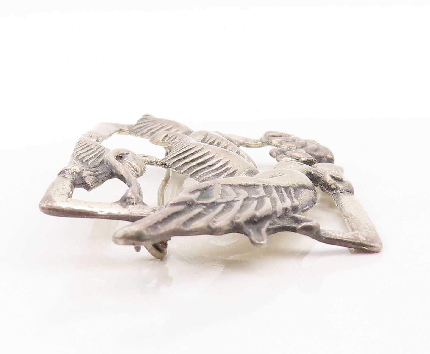 925 Sterling Silver Vintage Brooch Pin Antique Framed Cut Flying Birds BP11292