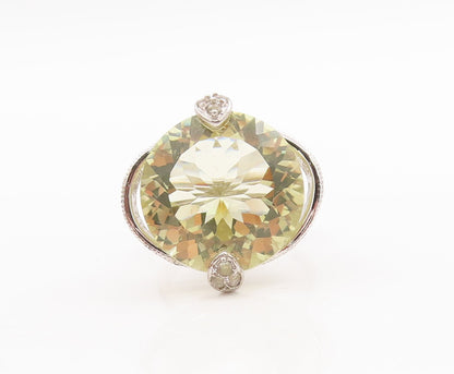 925 Sterling Silver Vintage Ring Large Round Cut Lime Quartz Topaz Sz 7  RG29358