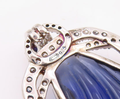 925 Sterling Silver  Shiny Faceted Tanzanite & Cubic Zirconia Pendant  PT13605