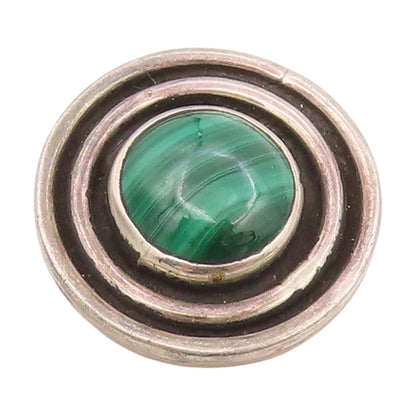 925 Sterling Silver Vintage Pendant Round Malachite Concentric Circles  PT25683