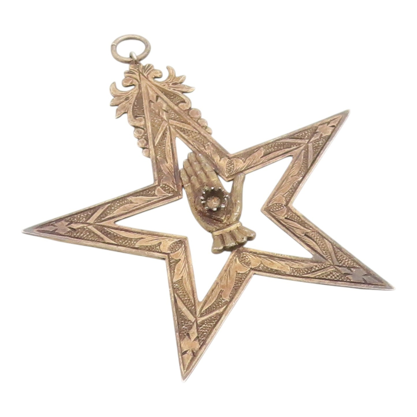 925 Sterling Silver Vintage Pendant Antique Hand In Five Pointed Star  PT26203