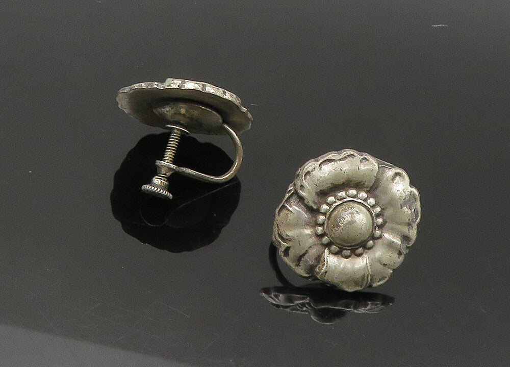 925 Sterling Silver  Vintage Antique Shiny Flower Non Pierce Earrings  EG10818