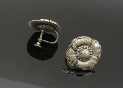 925 Sterling Silver  Vintage Antique Shiny Flower Non Pierce Earrings  EG10818