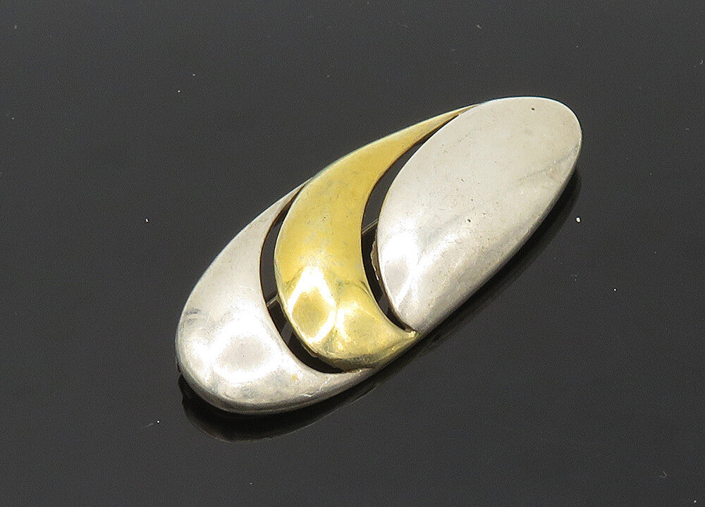 DESIGNER 925 Silver  Vintage Two Tone Cutout Design Oval Brooch Pin  BP8275