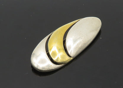 DESIGNER 925 Silver  Vintage Two Tone Cutout Design Oval Brooch Pin  BP8275