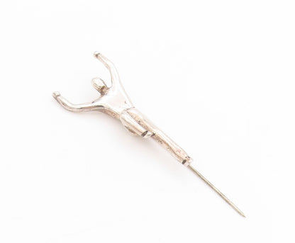 925 Sterling Silver Vintage Pin 3D Carved Flying Man Lapel Pin Design  TR3973
