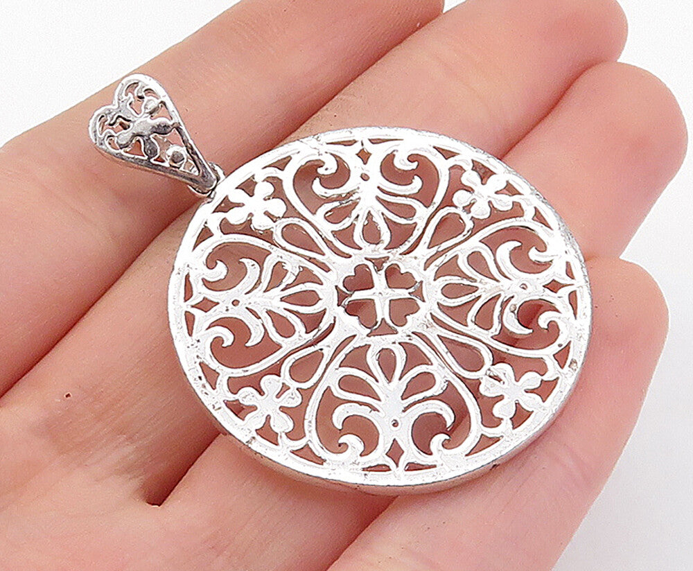 925 Sterling Silver  Shiny Polished Open Swirl Floral Design Pendant  PT4647