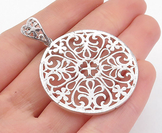 925 Sterling Silver  Shiny Polished Open Swirl Floral Design Pendant  PT4647