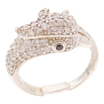 925 Sterling Silver Vintage Ring Spinel & CZ Dolphin Motif Band  Sz 7  RG35761