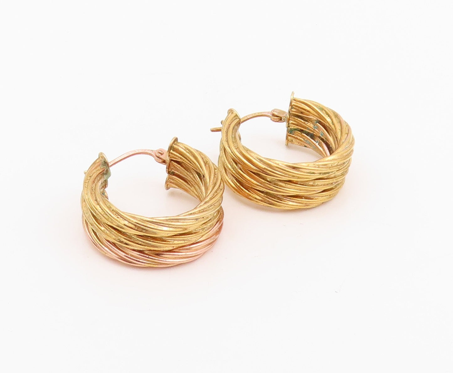 925 Sterling Silver Vintage Earrings Gold Plated Twisted Roped Hoops  EG13613