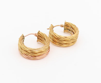925 Sterling Silver Vintage Earrings Gold Plated Twisted Roped Hoops  EG13613