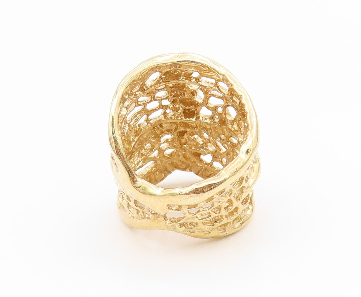 925 Sterling Silver Vintage Ring Gold Plated Beaded Openwork Band  Sz 7  RG34555