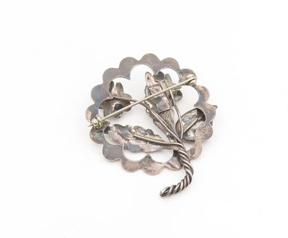 925 Sterling Silver Vintage Brooch Elegant Twisted Stem Floral Blossom  BP12251