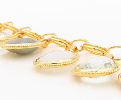 925 Sterling Silver Vintage Bracelet Gold Plated Dangling Gemstones  BT10777