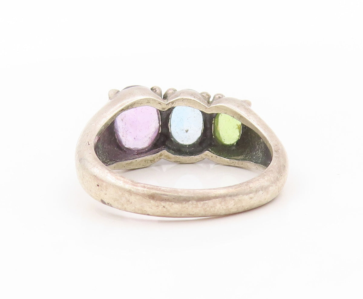 925 Sterling Silver Vintage Ring KABANA Oval Amethyst CZ Peridot  SZ 8  RG31965