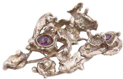 925 Sterling Silver Vintage Pendant Cabochon Amethyst Brutalist Locket  PT25535