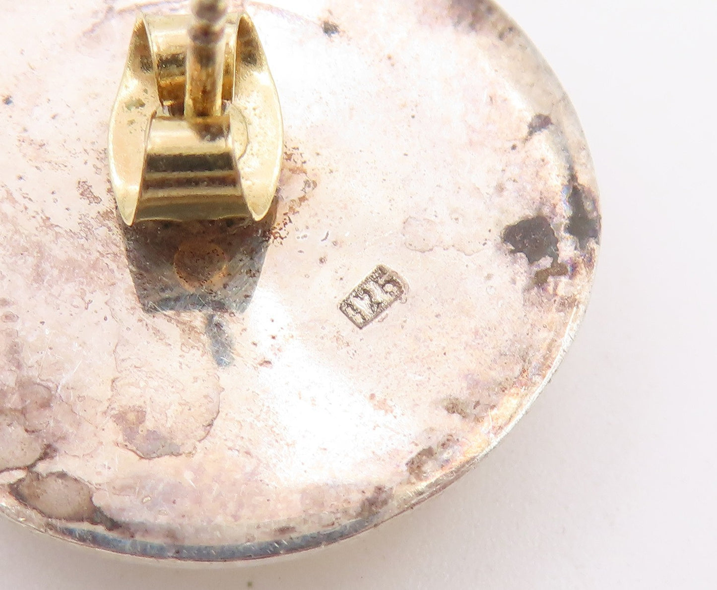 14k Gold & 925 Sterling Silver Vintage Earrings Geometric Disc Studs  EG14473