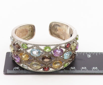 925 Sterling Silver Vintage Bracelet MICHELLE ALBALA Multi Gemstone Cuff BT11990
