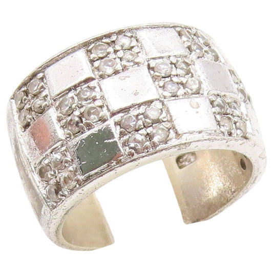 925 Sterling Silver Vintage Ring Modernist CZ Checkerboard Band  Sz 6  RG36877