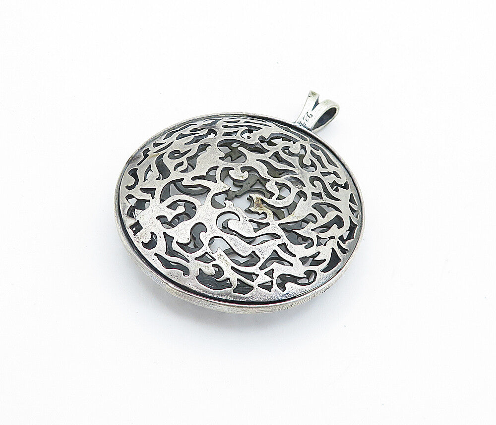 925 Sterling Silver  Vintage Dark Tone Cutout Pattern Round Pendant  PT5412