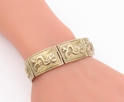 925 Sterling Silver Vintage Bracelet Gold Plated Storyteller Panel Link  BT11948