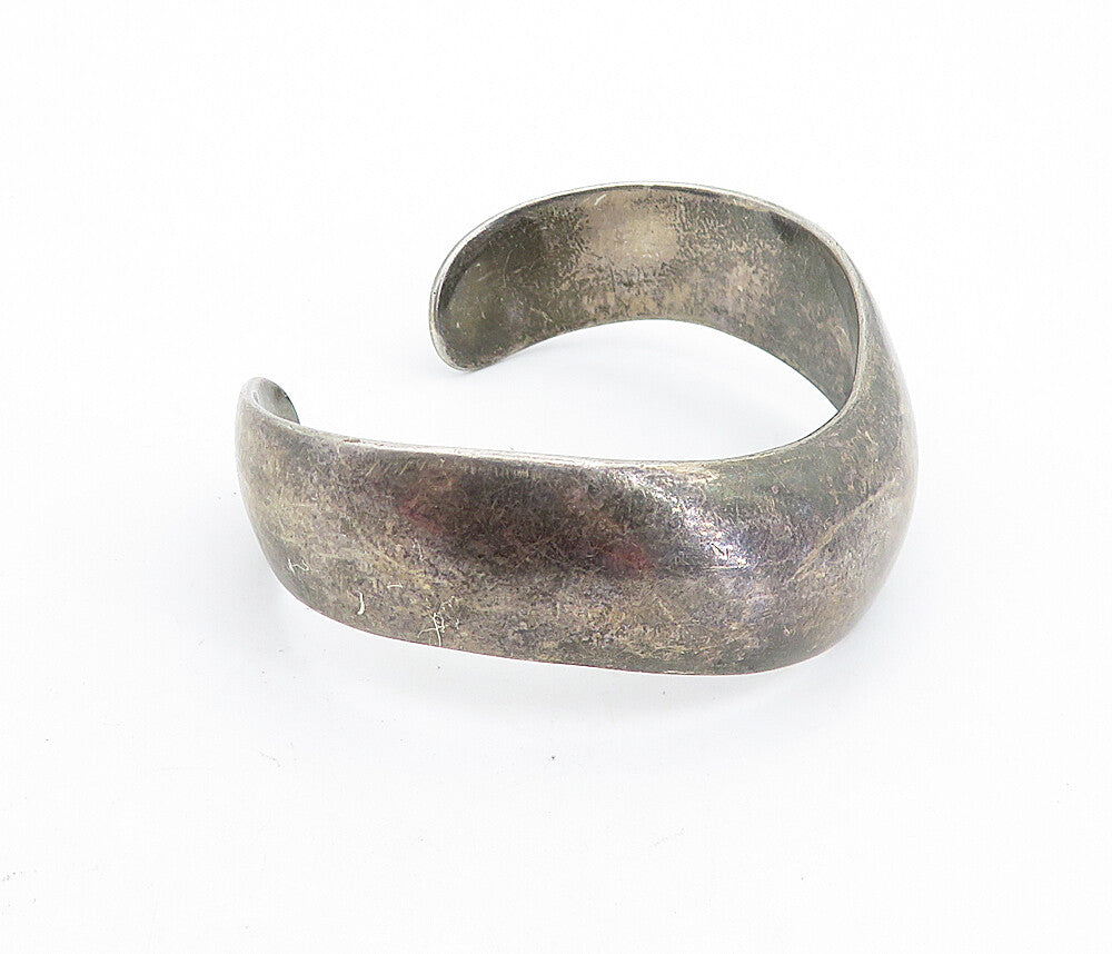 LOS BALLESTEROS 925 Silver  Vintage Oxidized Smooth Wavy Cuff Bracelet  BT2771