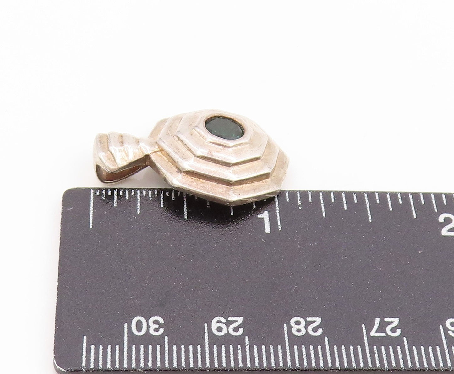 925 Sterling Silver Vintage Pendant Green CZ Geometric Octagon Charm  PT25820