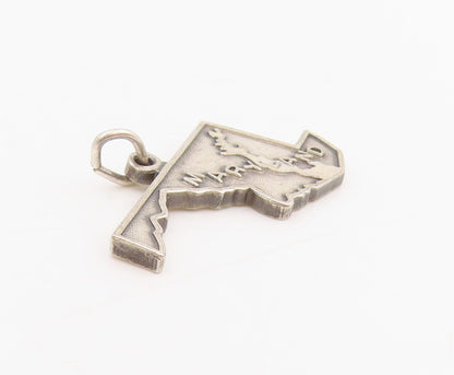 925 Sterling Silver Vintage Pendant Classic Maryland State Map Charm  PT25457