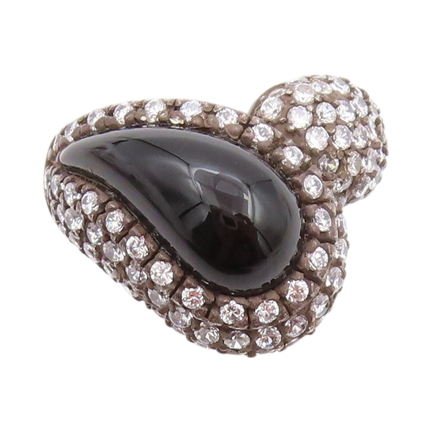 925 Sterling Silver Vintage Ring Dark Tone Onyx Halo CZ Inlay Sz 7  RG32372