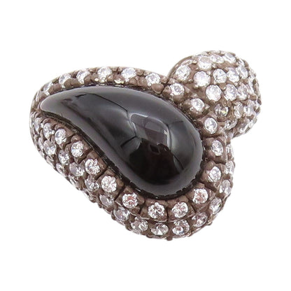 925 Sterling Silver Vintage Ring Dark Tone Onyx Halo CZ Inlay Sz 7  RG32372