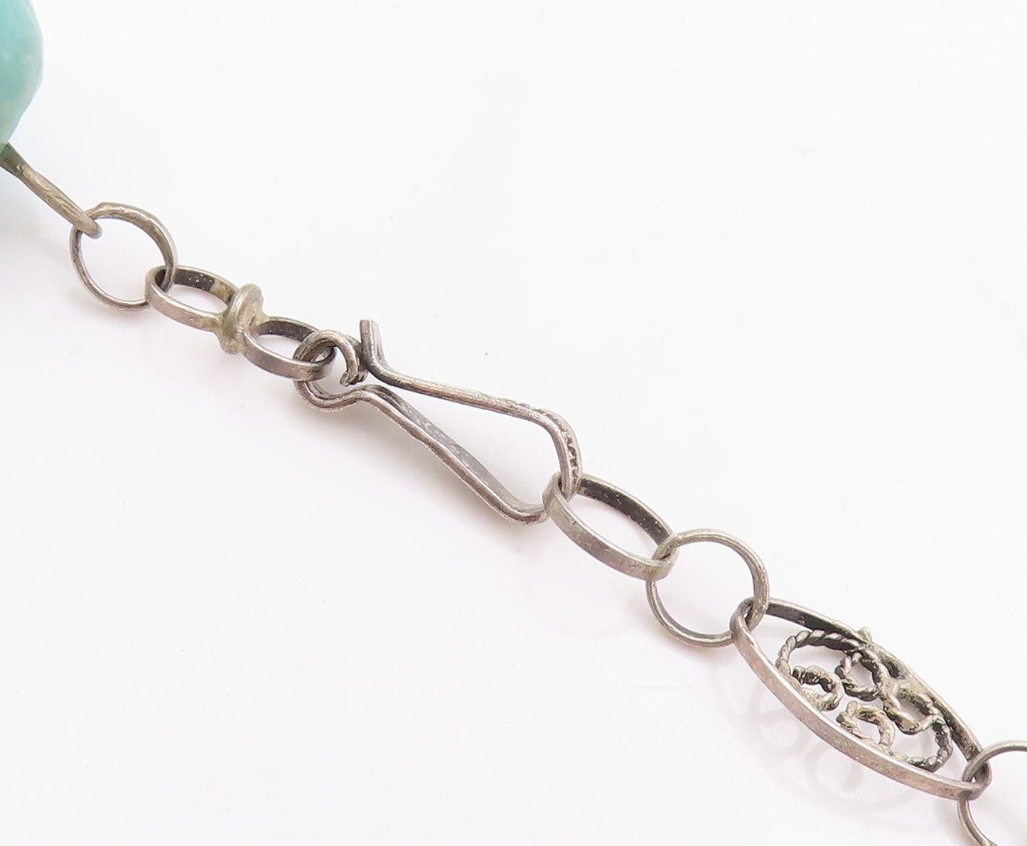 925 Sterling Silver Vintage Necklace Swirly Cutout Gemstone Beads  NE4376