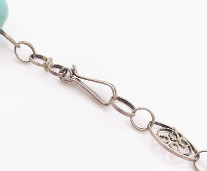 925 Sterling Silver Vintage Necklace Swirly Cutout Gemstone Beads  NE4376