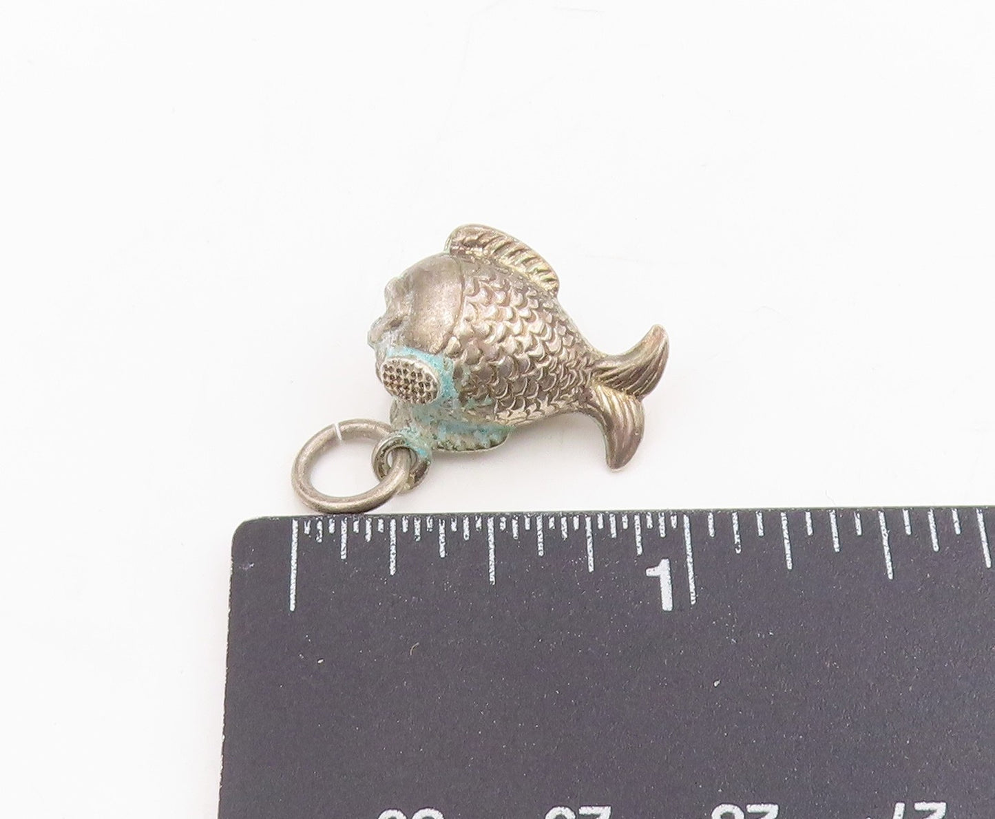 925 Sterling Silver Vintage Pendant Etched Nautical Lucky Koi Fish Charm PT25750