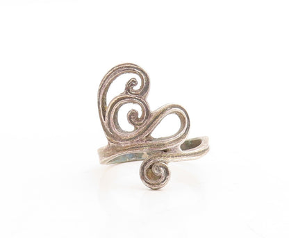 925 Sterling Silver Vintage Ring Dark Tone Swirly Design Cutout  Sz 9  RG31194