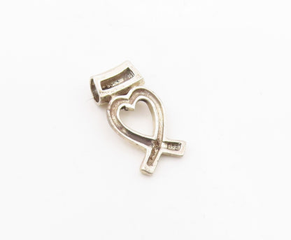 925 Sterling Silver  Vintage Smooth Love Heart Ribbon Slide Pendant  PT18016