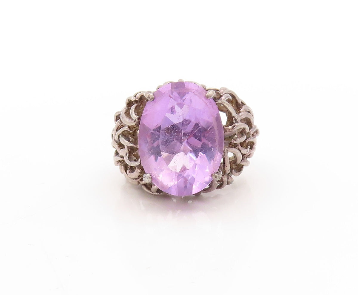 925 Sterling Silver Vintage Ring Dark Tone Brutalist Woven Amethyst Sz 5 RG31425