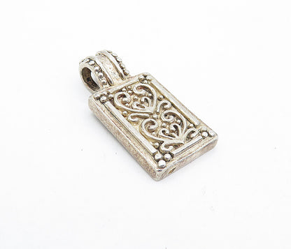 925 Sterling Silver  Vintage Swirl Love Heart Detail Square Pendant  PT3236