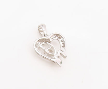 925 Sterling Silver Vintage Pendant Cubic Zirconia MOM Love Heart Charm  PT25527