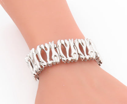 925 Sterling Silver Vintage Bracelet Modernist Sculptural Link Chain  BT11480