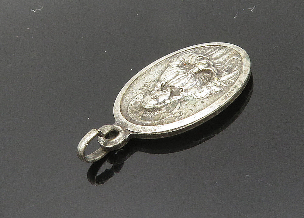 925 Sterling Silver  Vintage Medal Of Our Lady Virgo Carmeli Pendant  PT16712