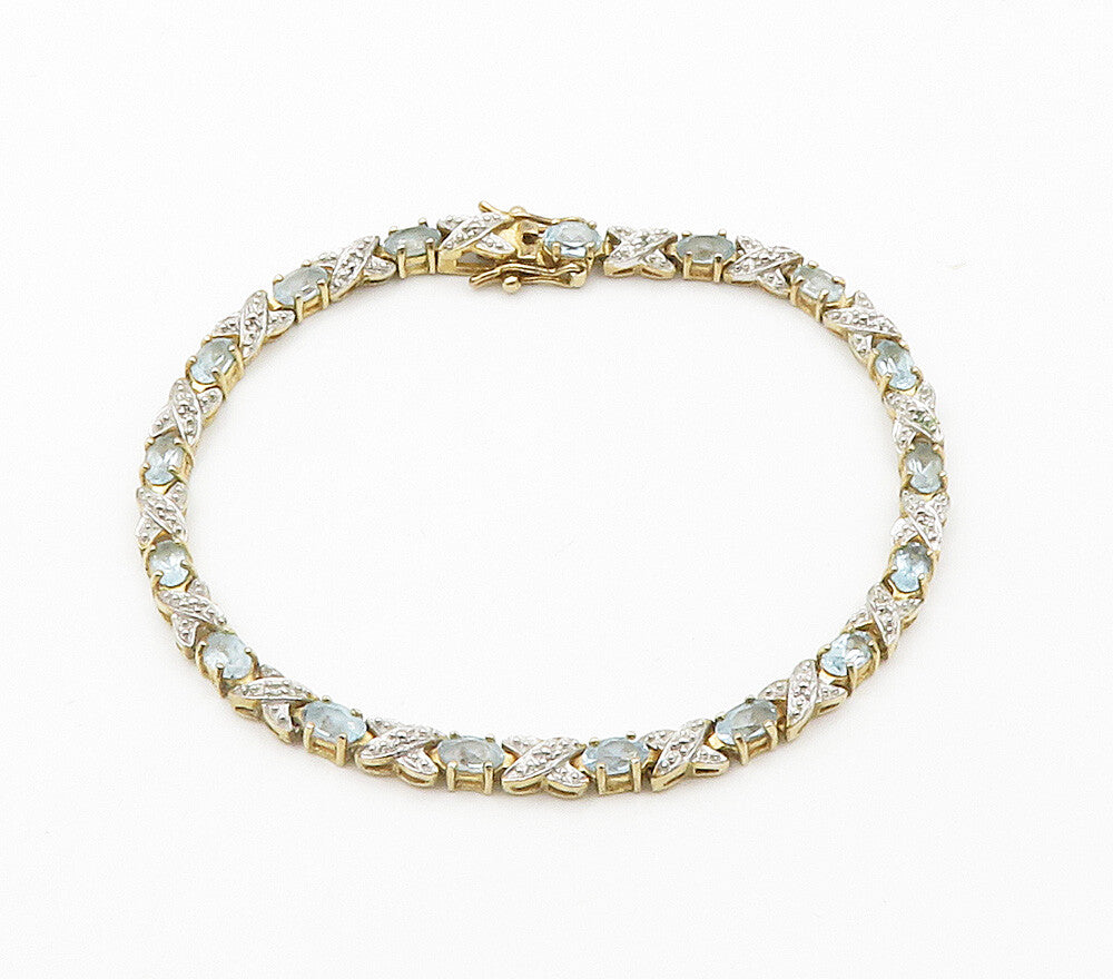 ROSS SIMON 925 Silver  Genuine Diamonds & Blue Topaz Chain Bracelet  BT6099