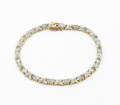 ROSS SIMON 925 Silver  Genuine Diamonds & Blue Topaz Chain Bracelet  BT6099