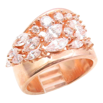 925 Sterling Silver Vintage Ring Gold Plated Multi Shape CZ Band  Sz 7  RG35619