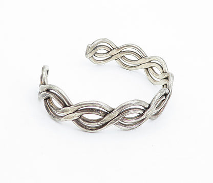 MEXICO 925 Sterling Silver  Vintage Dark Tone Infinity Cuff Bracelet  BT1815