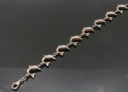 925 Sterling Silver  Vintage Dark Tone Dolphin Motif Chain Bracelet  BT8426