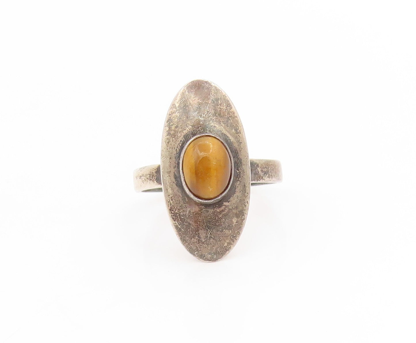 925 Sterling Silver Vintage Ring ISRAEL Tiger's Eye Statement Band Sz 8 RG34694