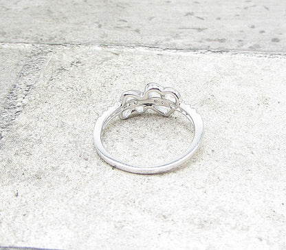 925 Sterling Silver  White Cubic Zirconia Love Heart Band Ring Sz 7  RG1579
