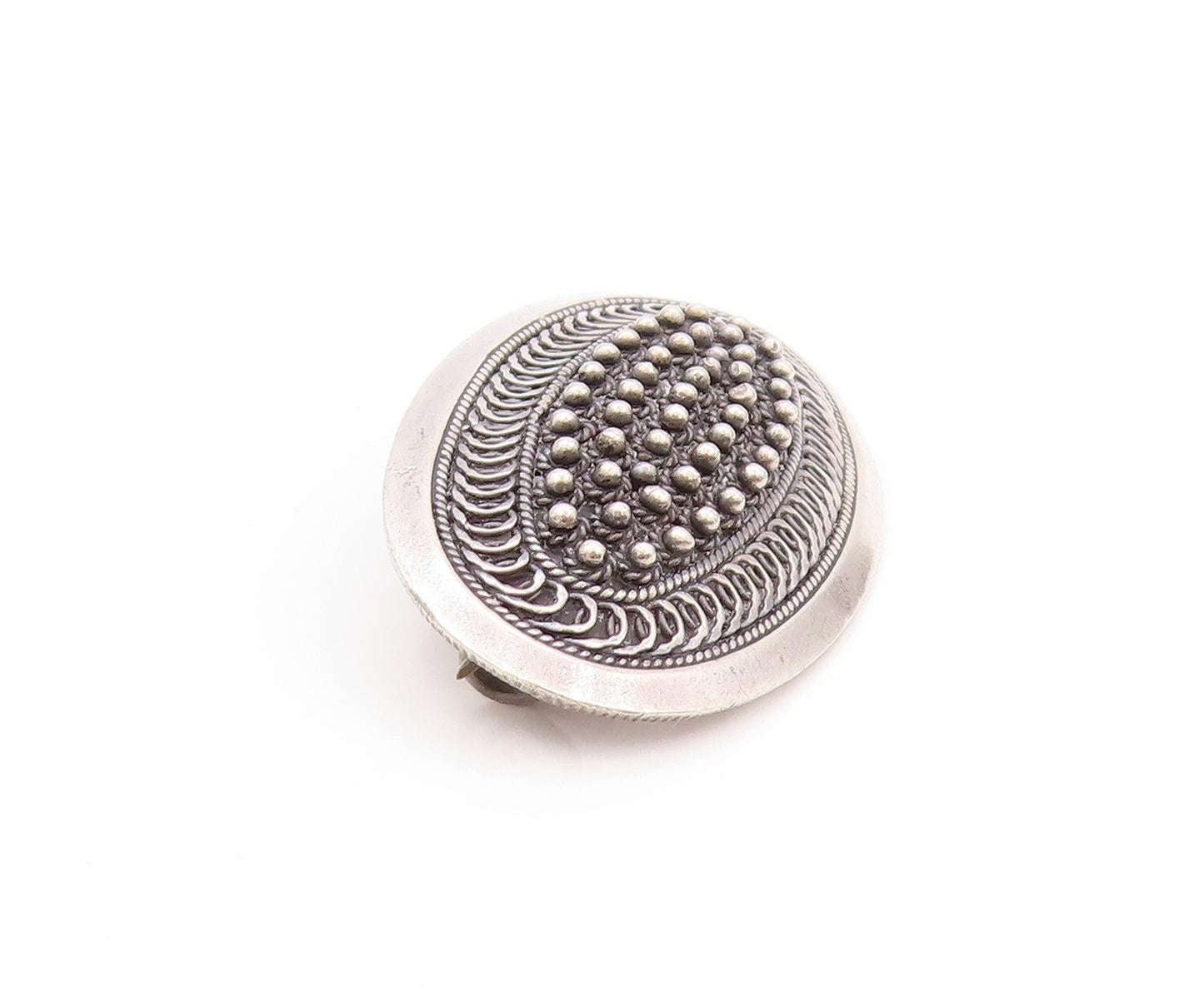 925 Sterling Silver Vintage Brooch Dark Tone Antique Oval Bead Carved  BP11515